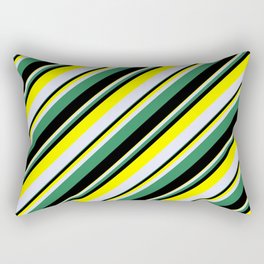 [ Thumbnail: Sea Green, Black, Yellow, and Lavender Colored Stripes Pattern Rectangular Pillow ]