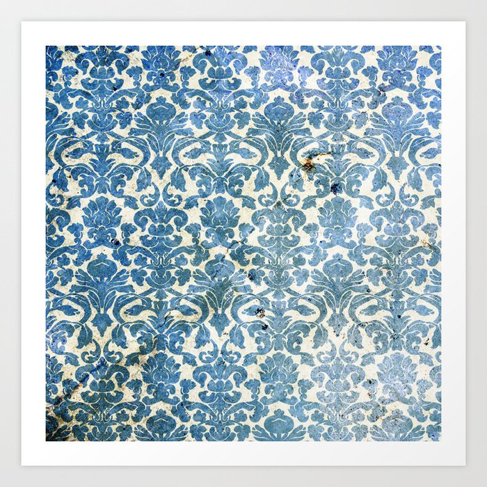 Vintage Antique Blue Wallpaper Pattern Art Print By Dec02 Society6
