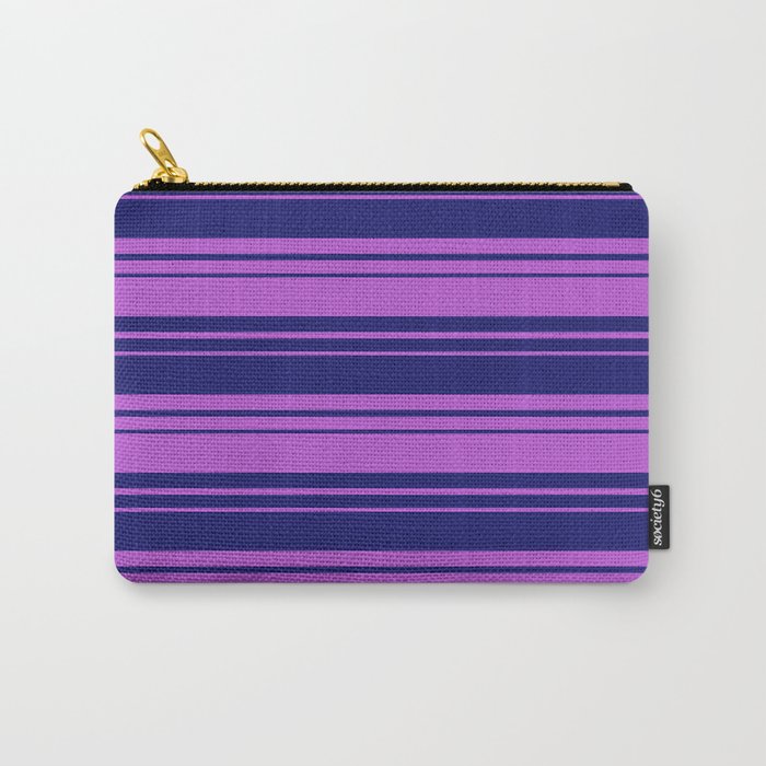 Midnight Blue & Orchid Colored Lined/Striped Pattern Carry-All Pouch