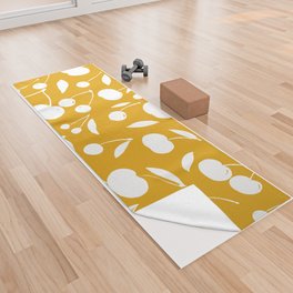 Cherries pattern - yellow ochre Yoga Towel