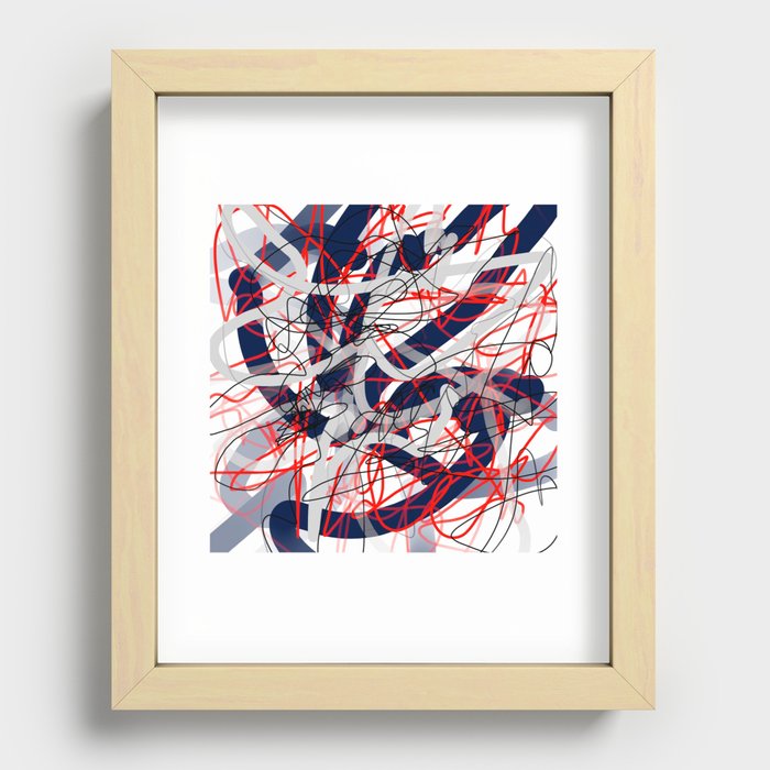 Red, Black, White & Gray Blue Squiggle Abstract Recessed Framed Print