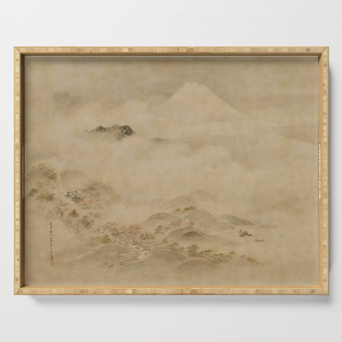Japanese Edo Period Landscape Scroll of Mount Fuji - Kano Tanyu Serving Tray