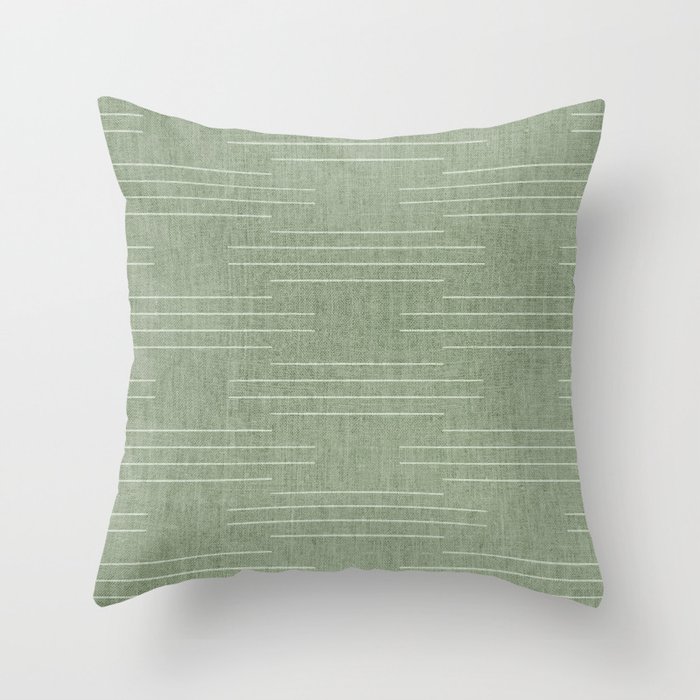 Minimalist, Boho, Line Art in Sage Green Throw Pillow