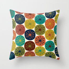 Atomic Dots Midcentury Modern Pattern in Mid Mod Colors on Cream  Throw Pillow