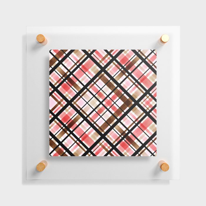 MCM Diagonal Ombré Plaid Pattern // Watercolor Blush Pink Watercolor Brown, Black and White Stripes Floating Acrylic Print