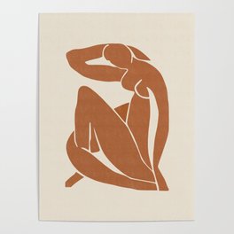 Matisse Nude Woman in Terracotta | Line Art | Abstract Art | Minimal Drawing Poster