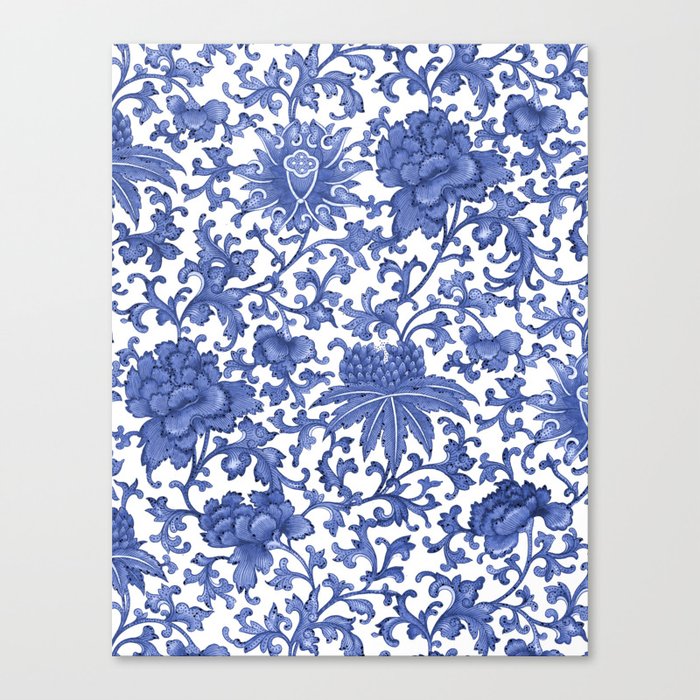 Blue Ancient Chinoiserie Floral Pattern 1 Canvas Print