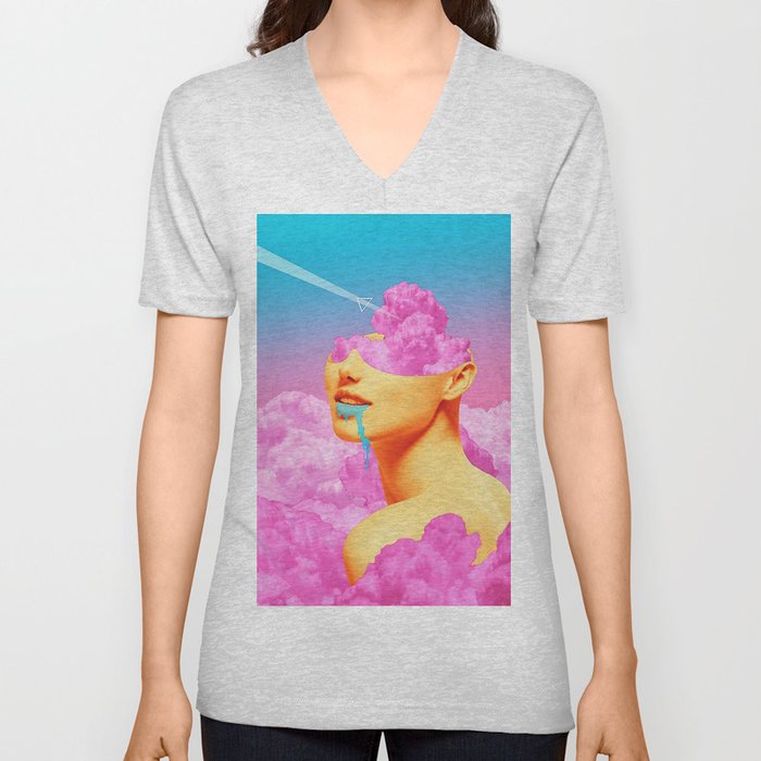 Pink Cloud Meta Woman V Neck T Shirt