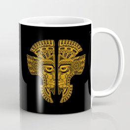 Yellow and Black Aztec Twins Mask Illusion Coffee Mug
