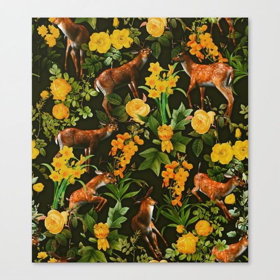 Deer and Floral Pattern Canvas Print