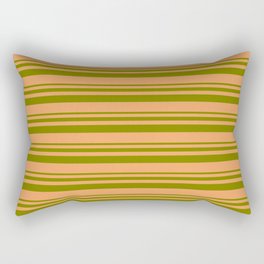 [ Thumbnail: Green & Brown Colored Stripes/Lines Pattern Rectangular Pillow ]