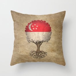 Vintage Tree of Life with Flag of Singapore Throw Pillow