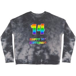 [ Thumbnail: HAPPY 14TH BIRTHDAY - Multicolored Rainbow Spectrum Gradient Crewneck Sweatshirt ]