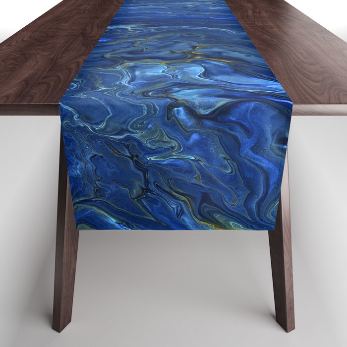 Navy Blue & Gold Marble Abstraction Table Runner