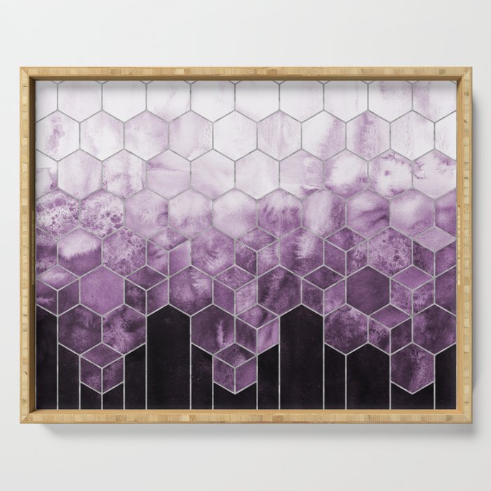 Cubes of Silver - Violet Purple Nights Geometric Serving Tray