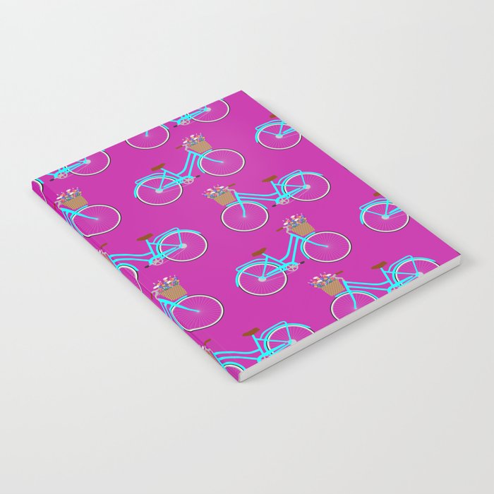 Bicycle with flower basket on purple Notebook
