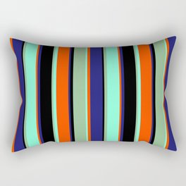 [ Thumbnail: Vibrant Black, Dark Sea Green, Aquamarine, Red, and Midnight Blue Colored Pattern of Stripes Rectangular Pillow ]
