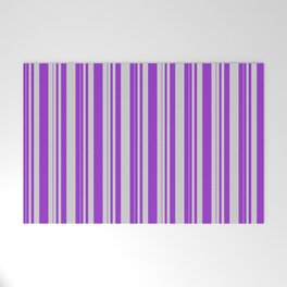 [ Thumbnail: Light Gray & Dark Orchid Colored Striped/Lined Pattern Welcome Mat ]