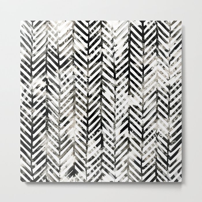 Black and White Herringbone Metal Print