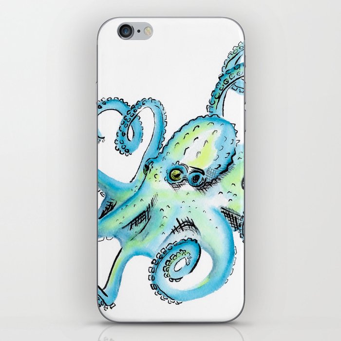 Blue Octopus Watercolor iPhone Skin