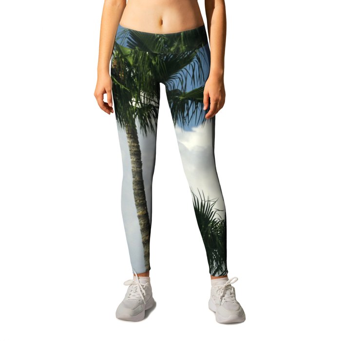 Palm Trees In Big White Billowy Clouds Leggings