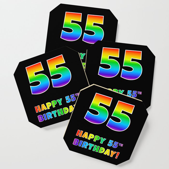HAPPY 55TH BIRTHDAY - Multicolored Rainbow Spectrum Gradient Coaster