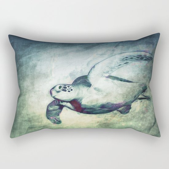 Flying Green Sea Turtle Rectangular Pillow