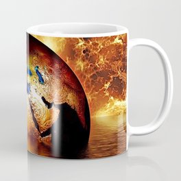 Planet Earth Globe magical realism portrait of ocean and gold fiery sky portrait Coffee Mug