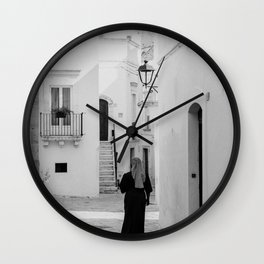 The nun in Puglia, Europe | fine art street photography | Wanderlust in the Italian street Art Print Wall Clock | Euorpe, Houses, Film, Door, Vacation, People, Color, Nun, Wanderlust, Holy 