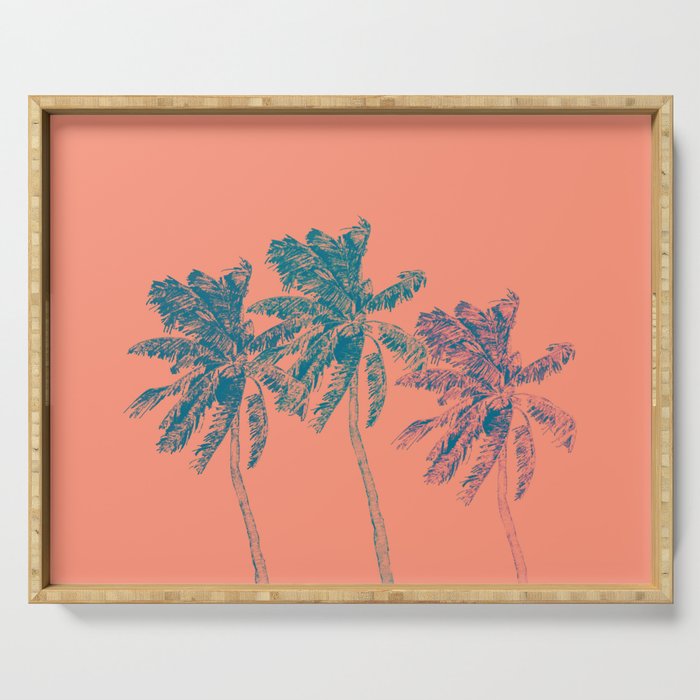Neon Palm Trees in Coral Serving Tray