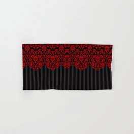 Beautiful Red Damask Lace and Black Stripes Hand & Bath Towel