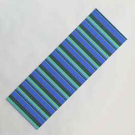 [ Thumbnail: Aquamarine, Dark Slate Gray, and Royal Blue Colored Lines/Stripes Pattern Yoga Mat ]