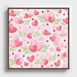 Pink hearts watercolor Pattern Framed Canvas