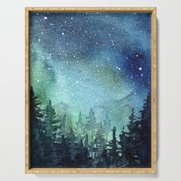 Galaxy Watercolor Aurora Borealis Painting Serving Tray