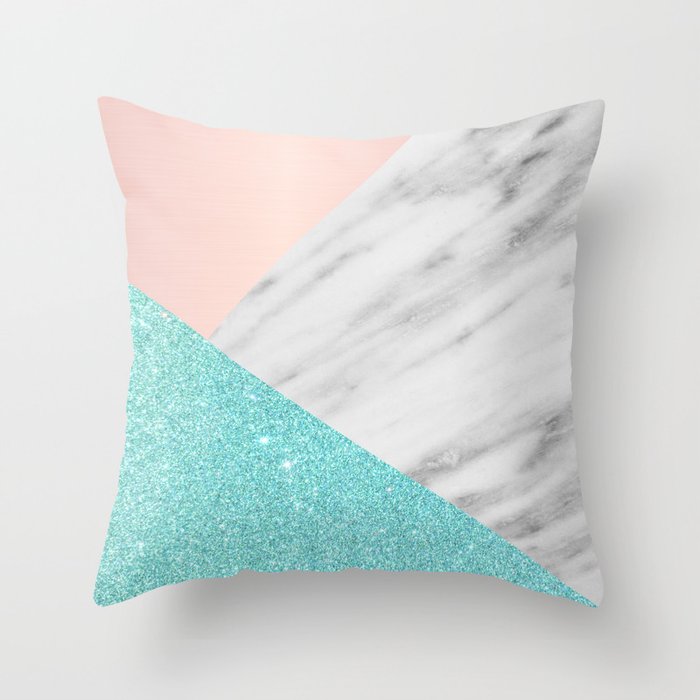 Real Italian Marble with Pink and Blue Throw Pillow