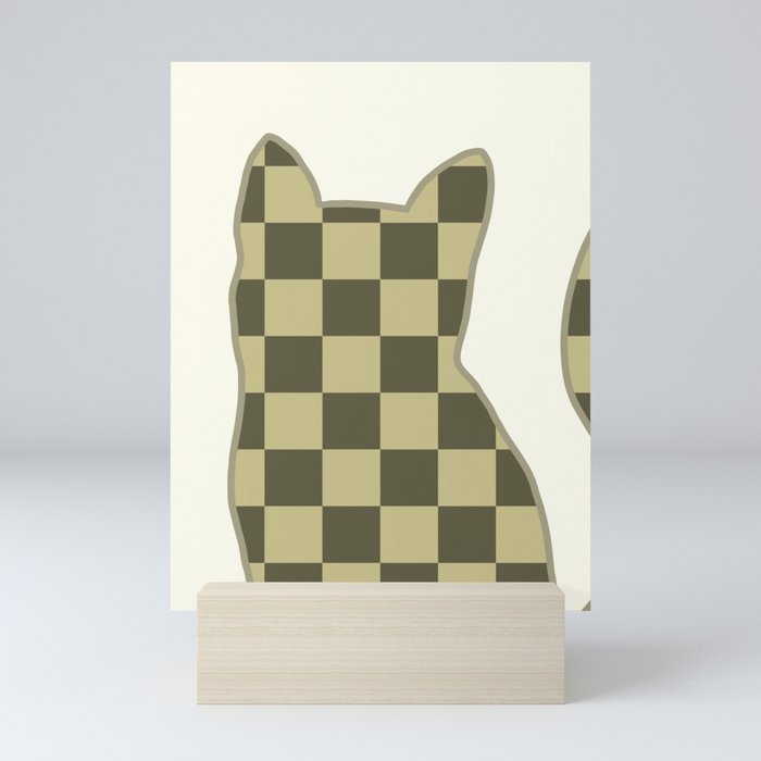 Checked cat meow 2 Mini Art Print