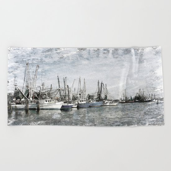 Pass Christian Harbor Sketch Photo Beach Towel