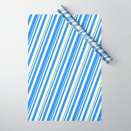 [ Thumbnail: Blue & Light Yellow Colored Stripes Pattern Wrapping Paper ]