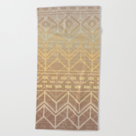 Neutral Tan & Gold Tribal Ikat Pattern Beach Towel