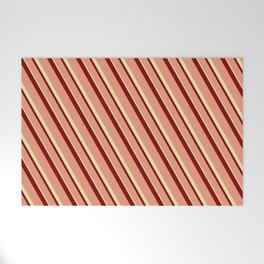 [ Thumbnail: Maroon, Dark Salmon & Pale Goldenrod Colored Stripes Pattern Welcome Mat ]
