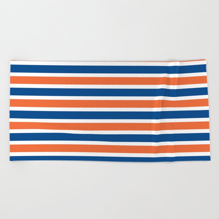 Orange White and Blue Rugby Stripe Beach Towel by Jaima R. O