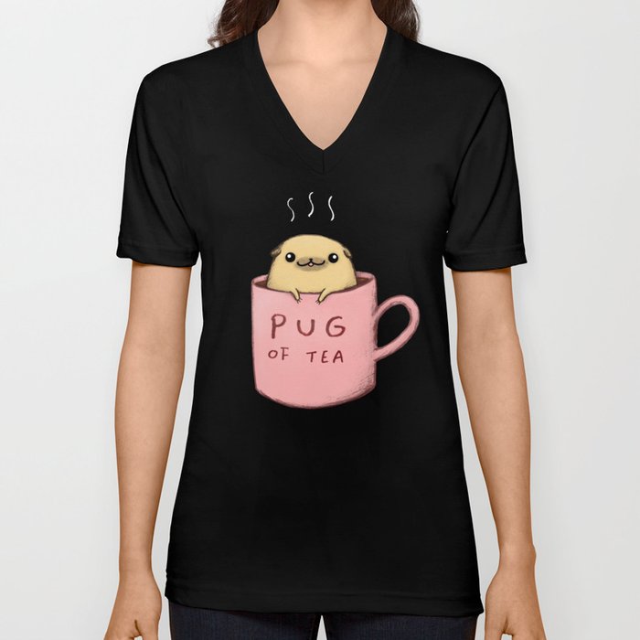 Pug of Tea V Neck T Shirt