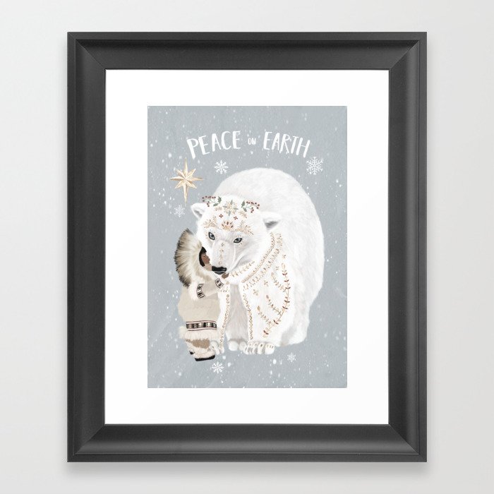 Folk polar bear Christmas card  Framed Art Print