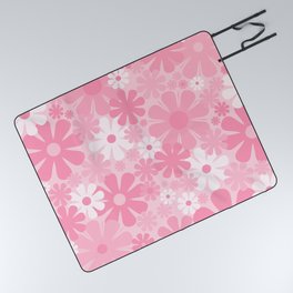 Retro 60s 70s Aesthetic Floral Pattern in Pretty Pastel Pink Picnic Blanket