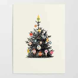 Retro Decorated Christmas Tree Poster