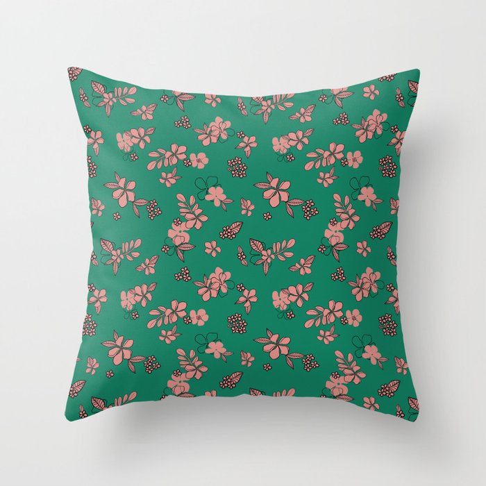 Pink teal floral Throw Pillow