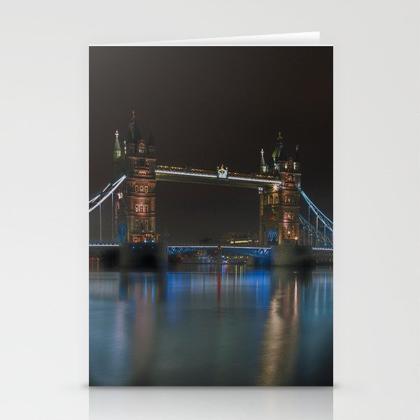 Night shot of Tower Bridge London with light reflections Stationery Cards