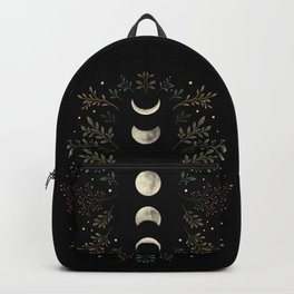 Moonlight Garden - Olive Green Backpack | Floral, Moon, Midnightgarden, Botany, Nature, Moonlit, Luna, Green, Night, Boho 