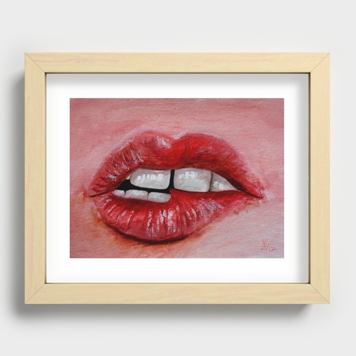 red lip biting Recessed Framed Print