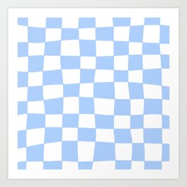 Hand Drawn Checkerboard Pattern (sky blue/white) Art Print